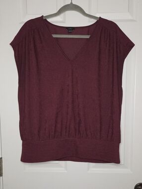 Ann Taylor Factory Ribbed V-Neck Sleeveless Tunic in Plum Wine